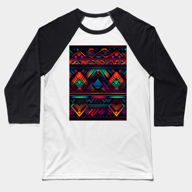 Neon Geometric Pattern Baseball T-Shirt by Manafold